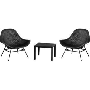 Lot de 2 fauteuils de jardin avec table basse "Soléna" - Noir