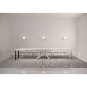 Table extensible 90x140/400 cm Karida frêne blanc pieds blanc