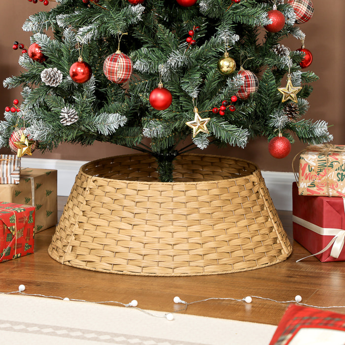 Falda para Árbol de Navidad Rústico, Diseño Tejido, Cubre Pie para Árbol de Navidad Desmontable para Fiestas, Decoración Navideña, Ø68x22 cm, Natural