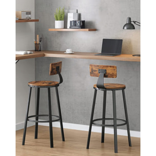 Set di 2 Sgabelli da Bar Loft in Legno e Acciaio Nero