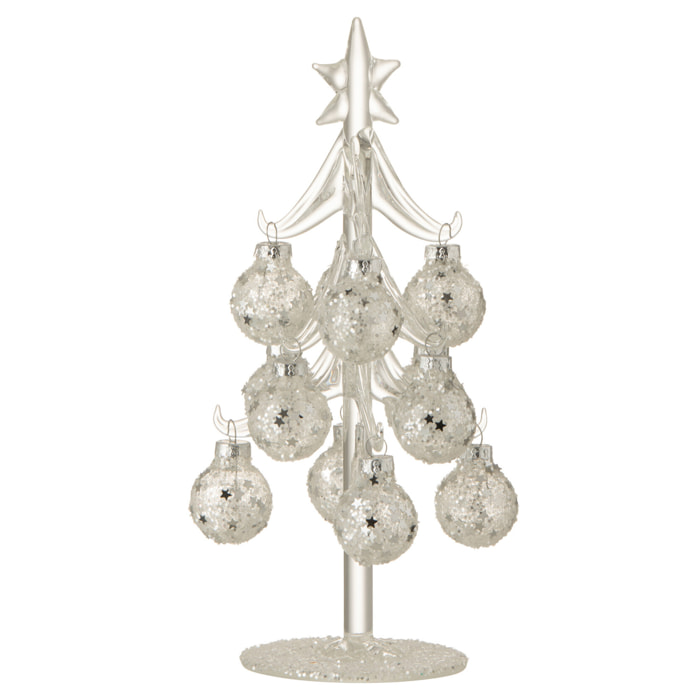 J-Line décoration Sapin + Boules de Noël Etoiles - verre - argent - small