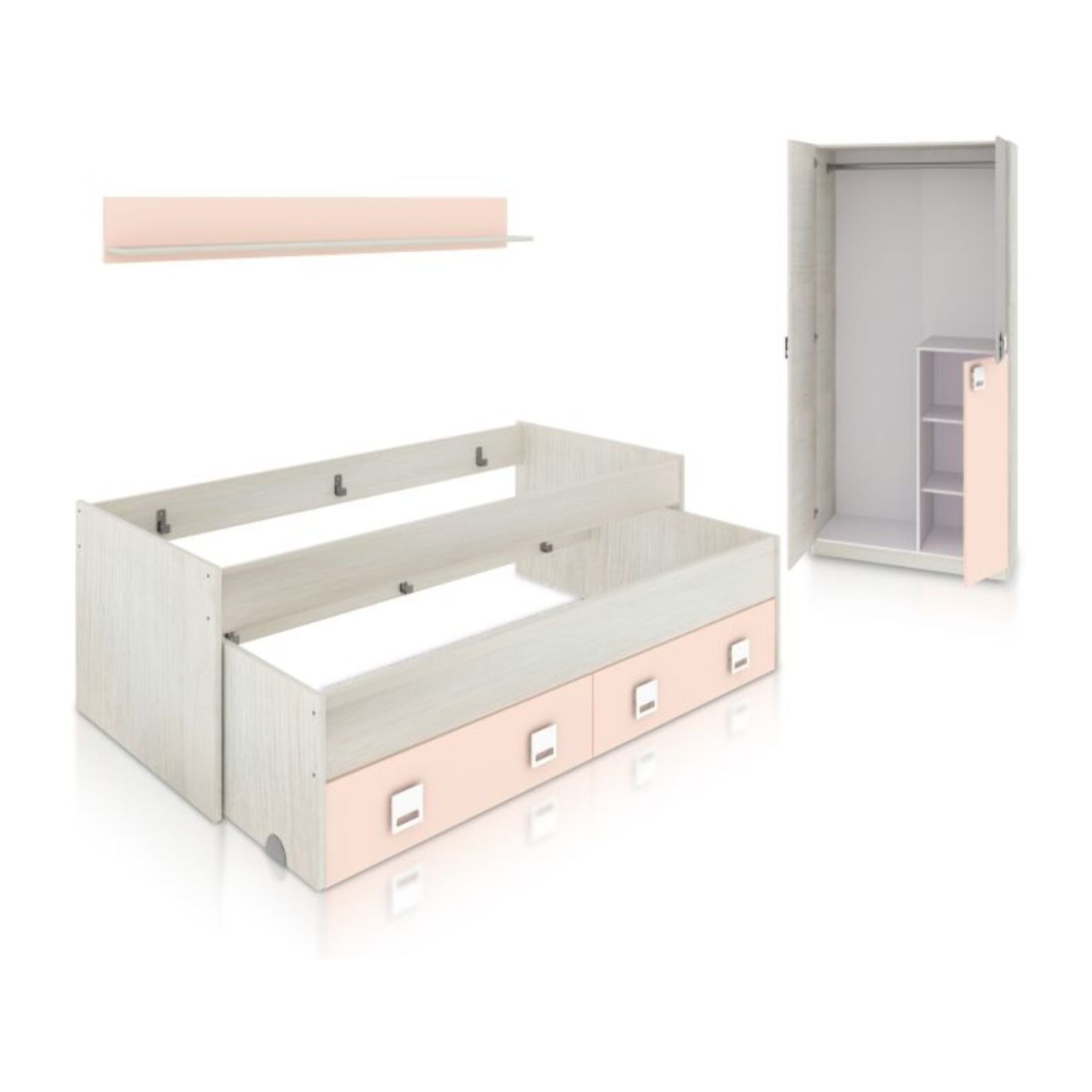 Dormitorio juvenil Kenia Plus Blanco Alpes - Rosa y Gris