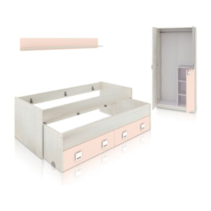 Dormitorio juvenil Kenia Plus Blanco Alpes - Rosa y Gris