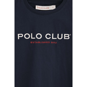 Camiseta azul marino de manga corta con logo Established 2012 Polo Club
