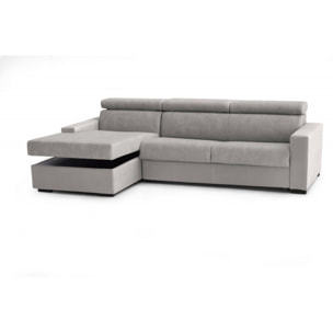 Divano Letto Aleandra, Divano ad angolo, 100% Made in Italy, Sofà con apertura girevole, con Penisola contenitore Sinistra, con Braccioli slim, Cm 260x95h85, Grigio