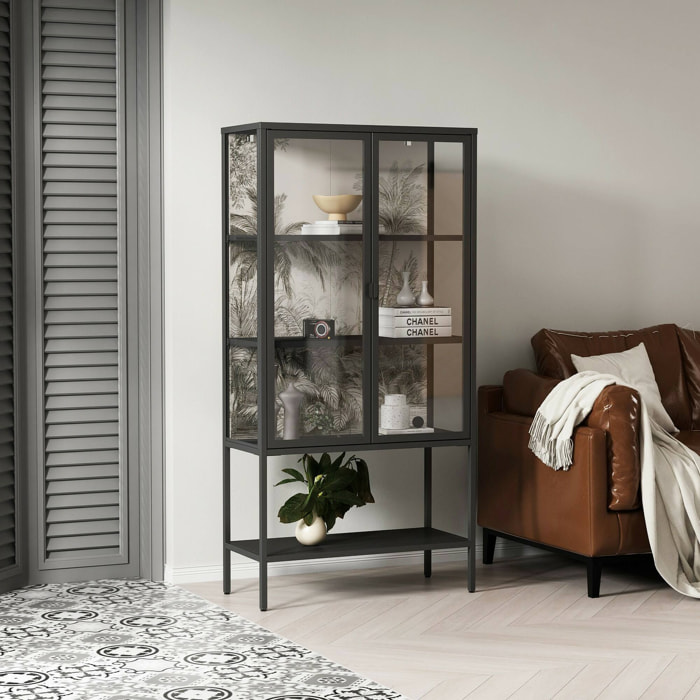 Vetrina Busseto, Credenza espositiva, Vetrinetta multiuso, Madia da soggiorno, 80x35 h160 cm, Ardesia