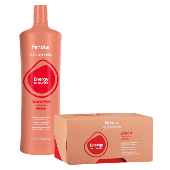 FANOLA Kit Vitamins Energy Vegan Shampoo 1000ml + Lotion 12x10ml