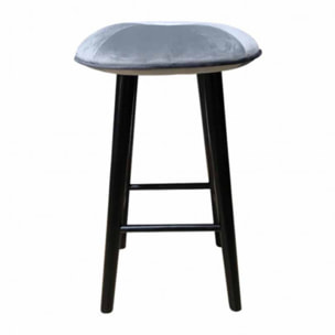 Tabouret de bar en velours gris et piétement en bois noir - AUGUSTIN 462