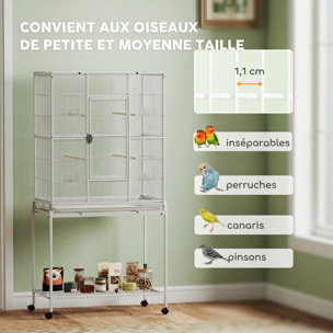 Cage à oiseaux portable avec 4 mangeoires et 4 perchoirs pratique 81 x 48 x 162 cm blanc