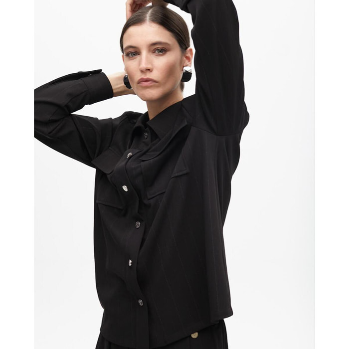 Camicia a Righe Lamé con Tasche