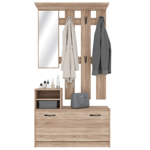 Set Di Mobili Da Ingresso Mobile Corridoio Specchio Scarpiera 6 Ganci Appendiabiti Guardaroba Arredo Arredamento Corridoio 160 x 85 x 24 Cm Rovere