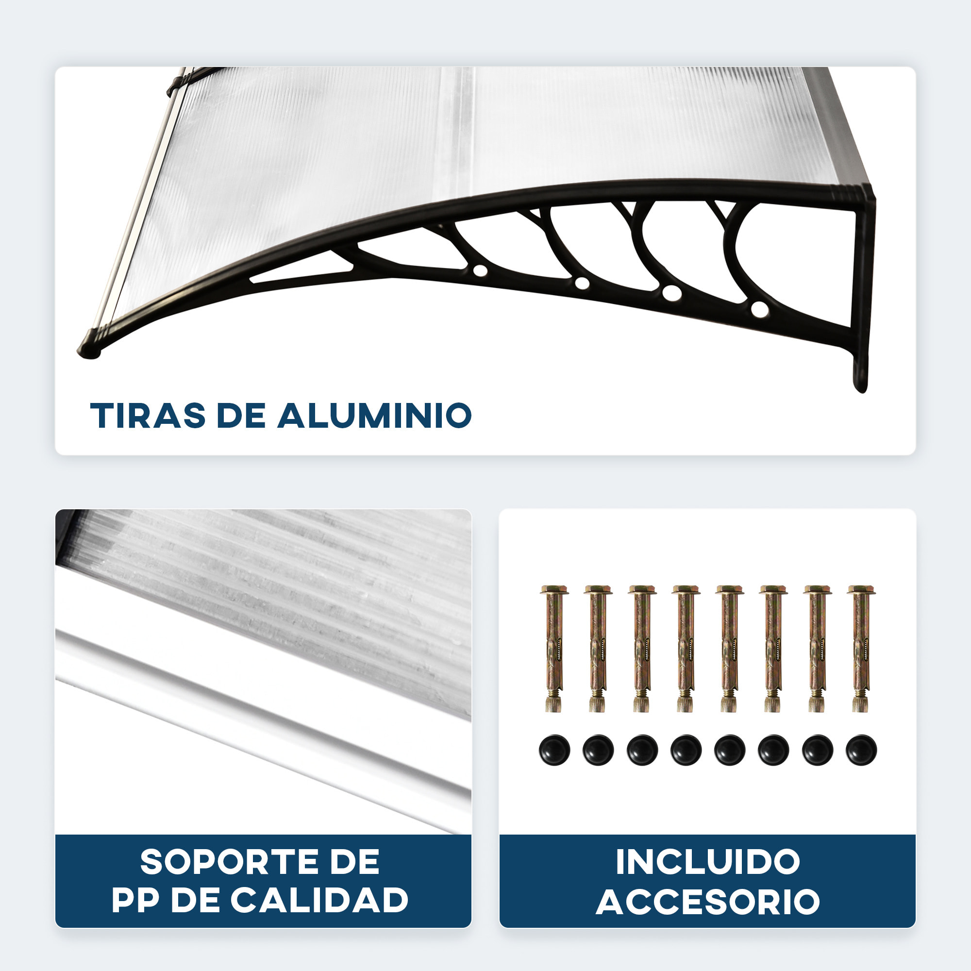 Tejadillo de Protección contra Sol y Lluvia para Puertas Ventanas Marquesina de Techo Diseño Moderno Aleación de Aluminio Duradero 90x295x23,5 cm Transparente