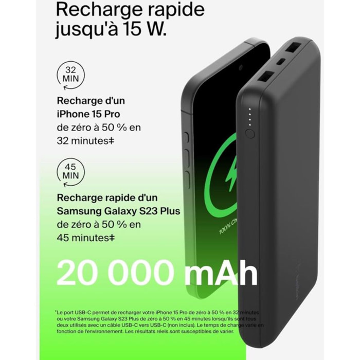 Batterie externe BELKIN 20 000 mAh 15W USB-C et USB-A