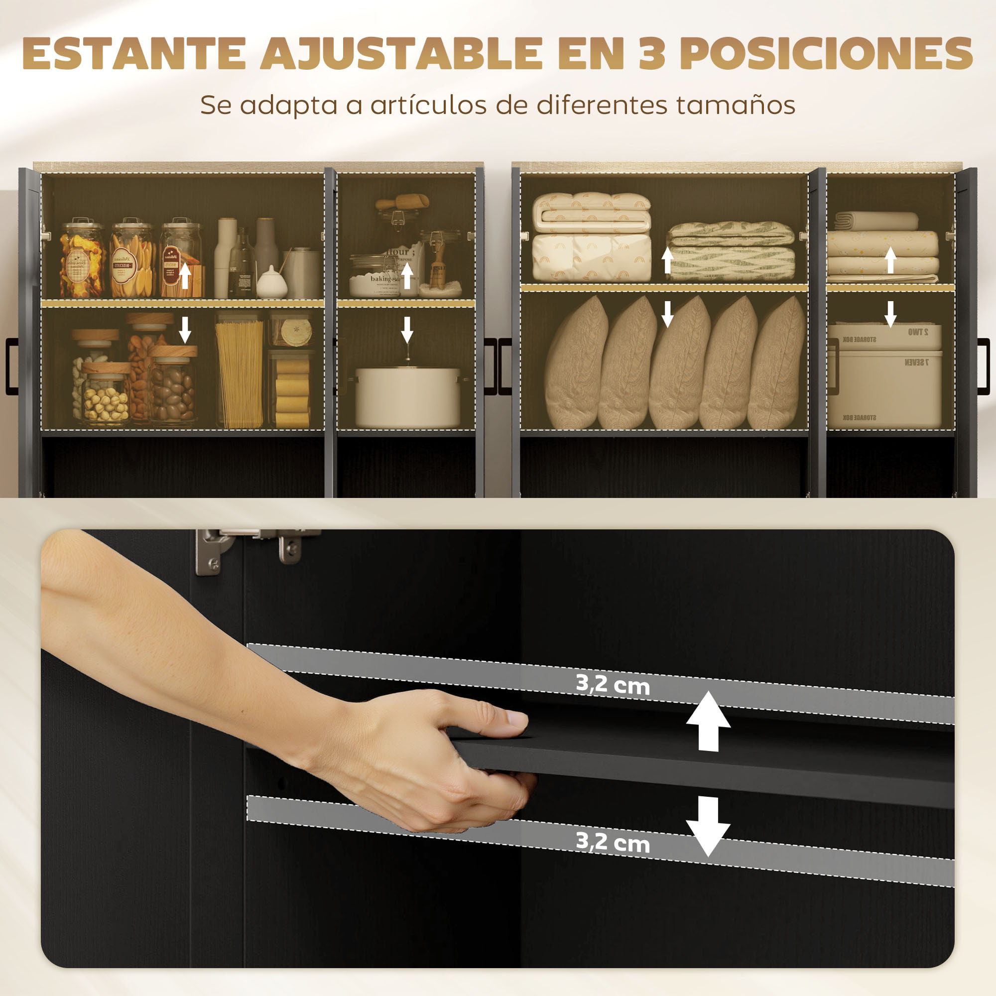 Aparador Estrecho de 3 Puertas, Aparador de Salón con Estantes Ajustables, para Cocina, Entrada, Comedor, Dormitorio, Negro, 90x30x90 cm