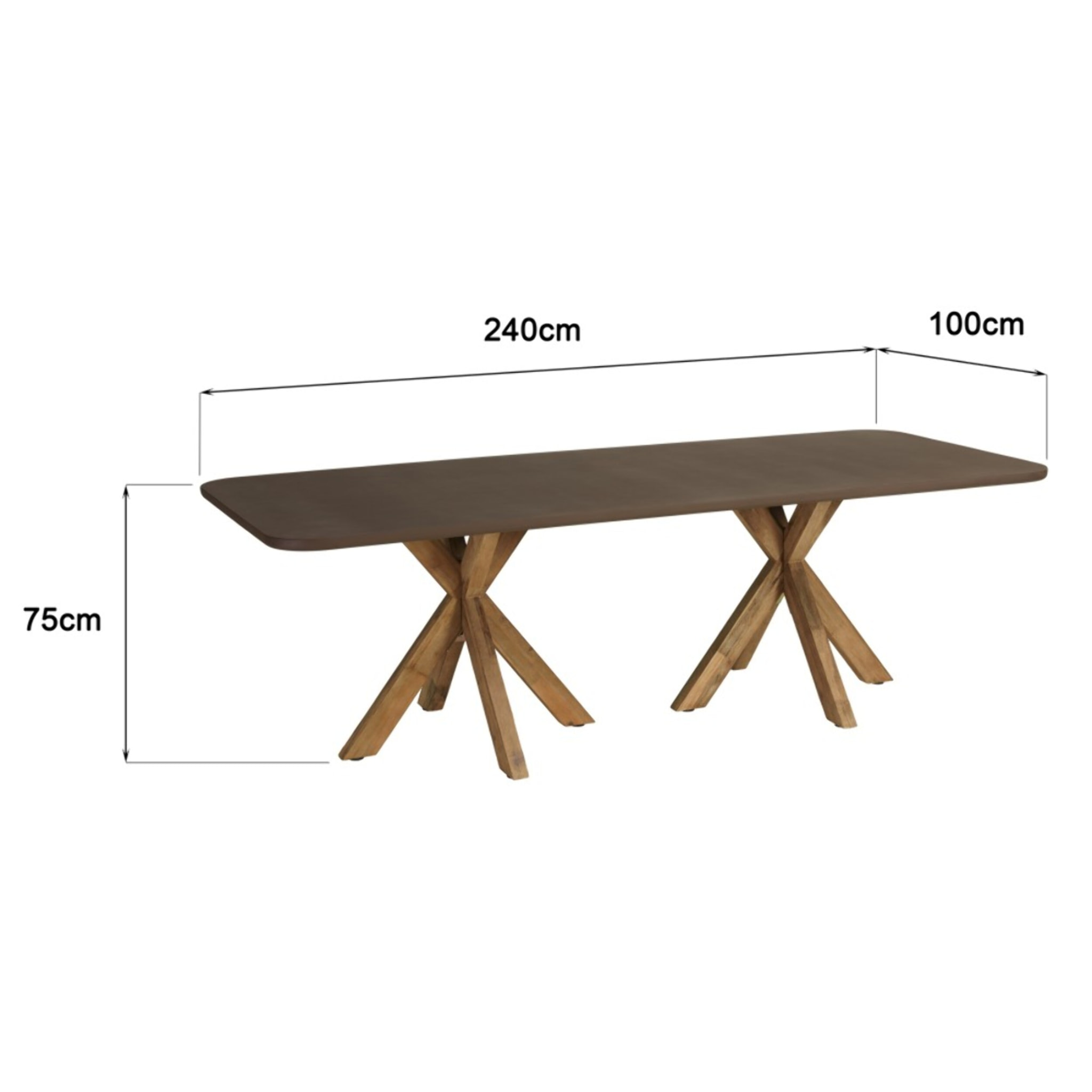 NESTOR - Table à manger 240x100cm effet béton marron pieds en bois d'acacia