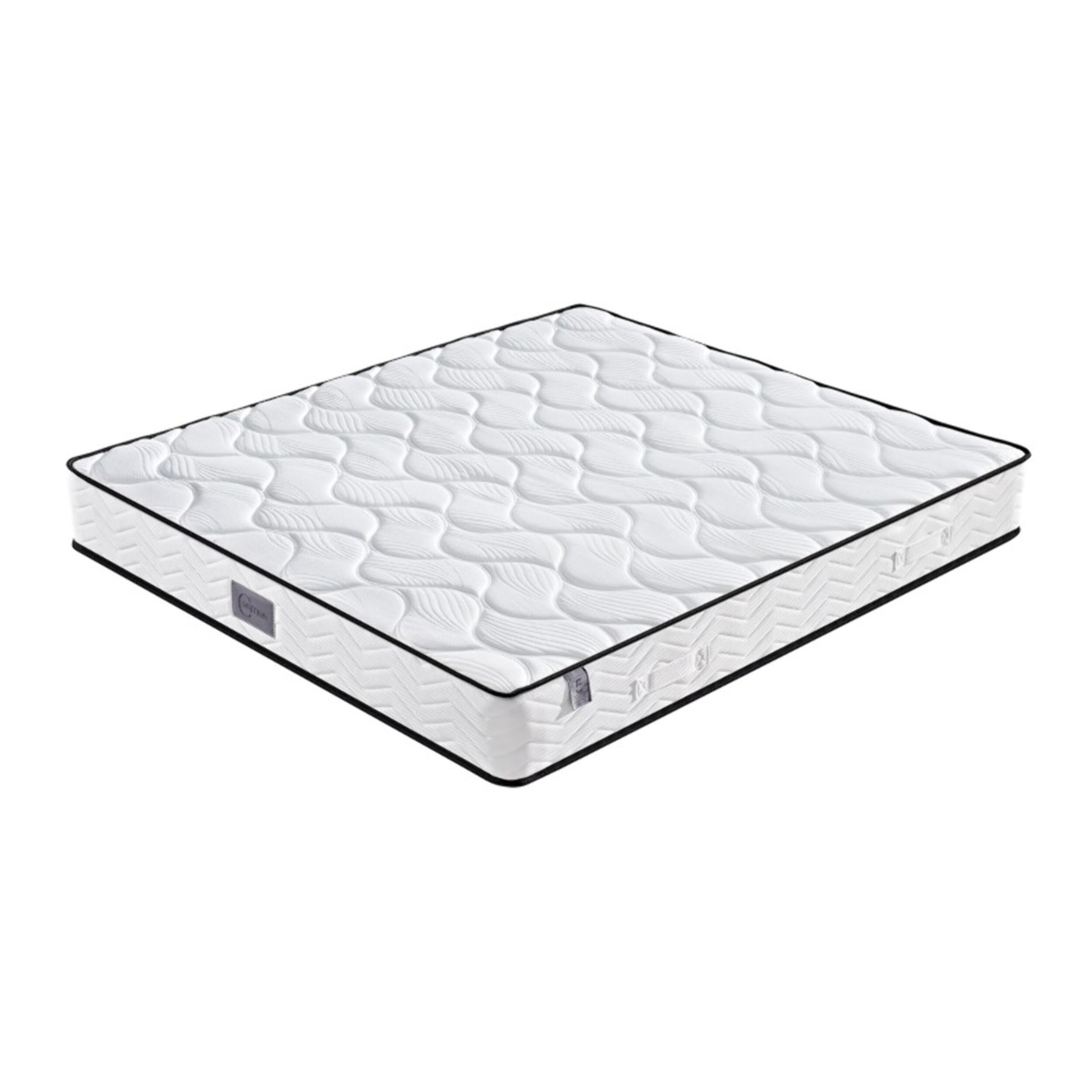 Ensemble Matelas Cosmos ressorts et mémoire de forme avec son sommier sophia en tissu gris clair