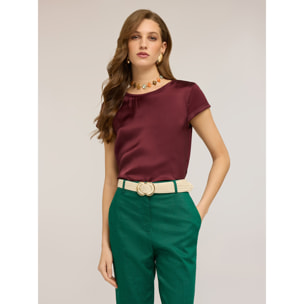 Motivi - T-shirt bimaterica - Bordeaux