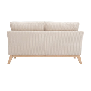 Canapé scandinave déhoussable 2 places en tissu velours côtelé et bois clair OSLO