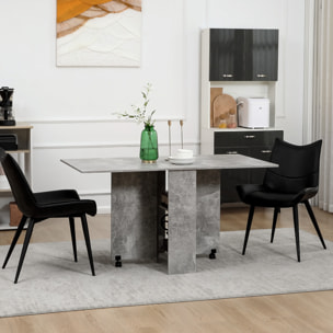 Mesa Plegable de Comedor Mesa de Cocina Plegable con Ruedas Alas Abatibles y Estantes Mesa Plegable para 4-6 Personas 75x140x74 cm Gris Cemento