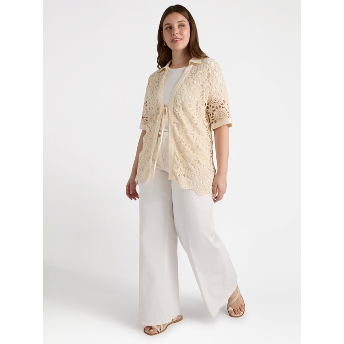 Fiorella Rubino - Camisa de crochet con cordones - Beige