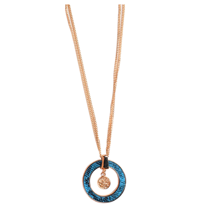 Collar de Cuero Azul acabado en oro amarillo de 18K
