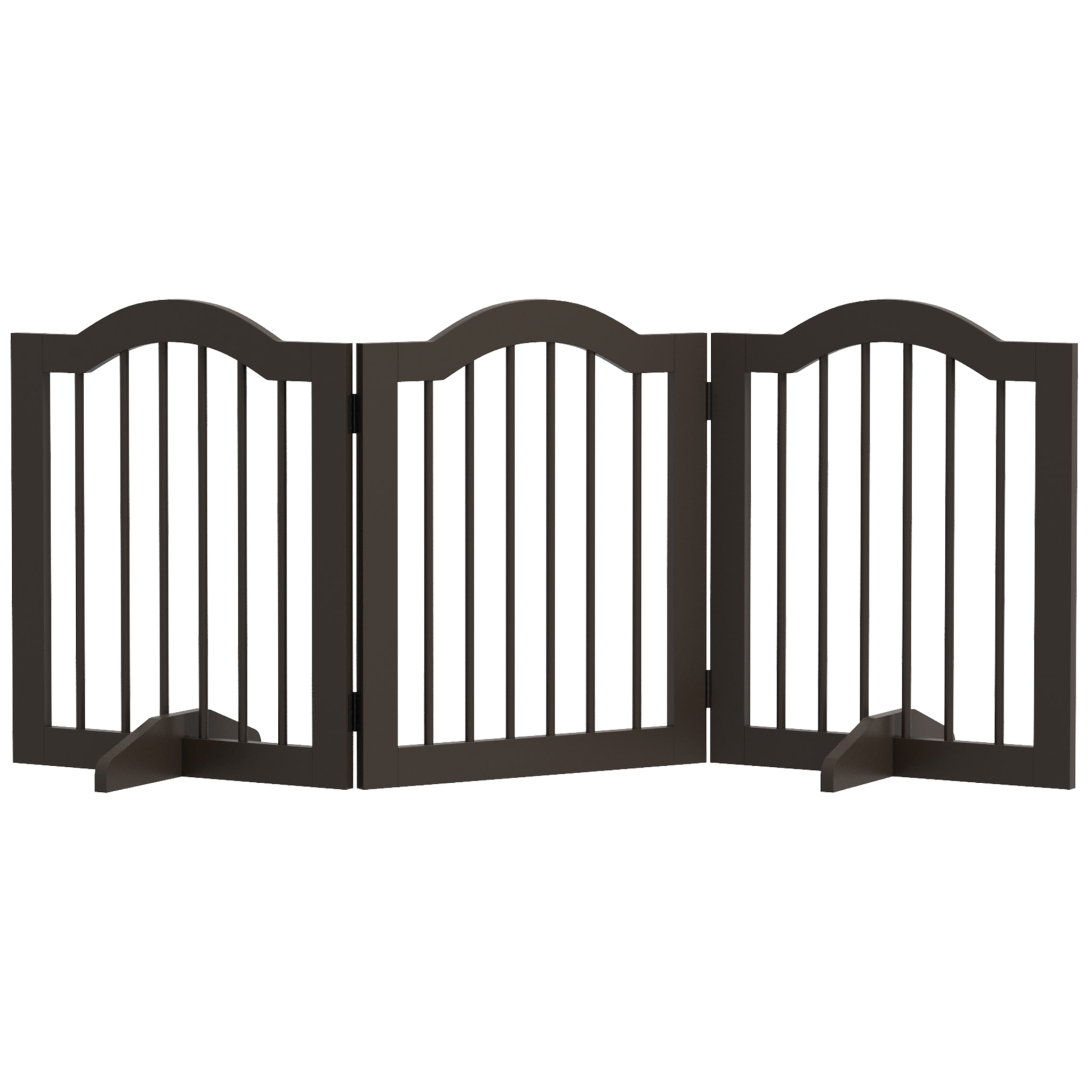 Barrera de Seguridad para Perros Pequeños Plegable 154,5x61 cm Barrera para Perros en Casa de 3 Paneles con Patas Anchos para Escaleras Pasillos Café