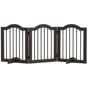 Barrera de Seguridad para Perros Pequeños Plegable 154,5x61 cm Barrera para Perros en Casa de 3 Paneles con Patas Anchos para Escaleras Pasillos Café