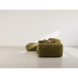 Louise - Canapé d'angle gauche 4 places en velours texturé - Vert Kaki