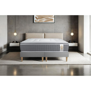Ensemble Matelas Vingt-Six PLUS - 26cm - Ressorts ensachés et mémoire de forme - Effet nuage - Sommier Tapissier Gris