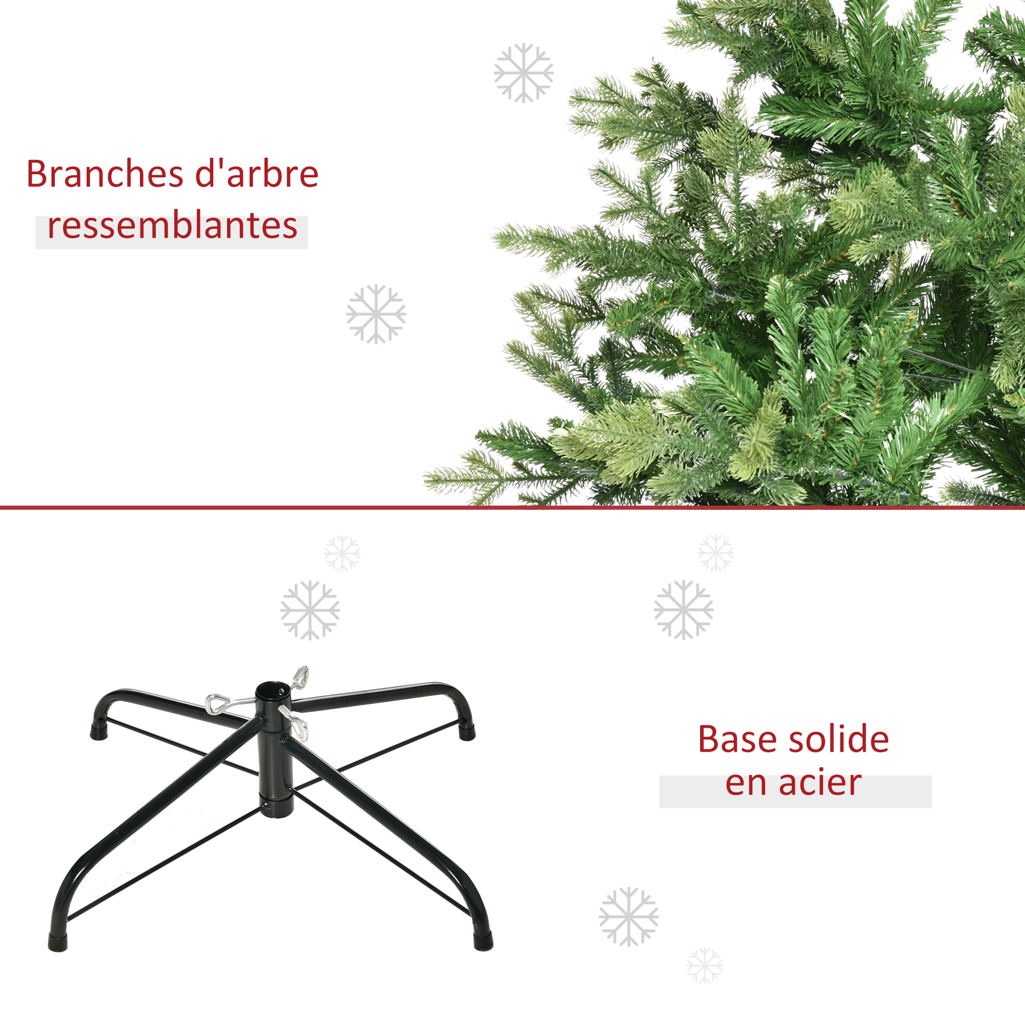 Sapin de Noël artificiel Ø 91 x 210H cm 865 branches épines imitation Nordmann grand réalisme vert