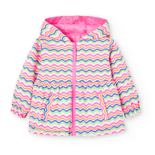 Parka reversible niÃ±a, capucha, estampada, rosa