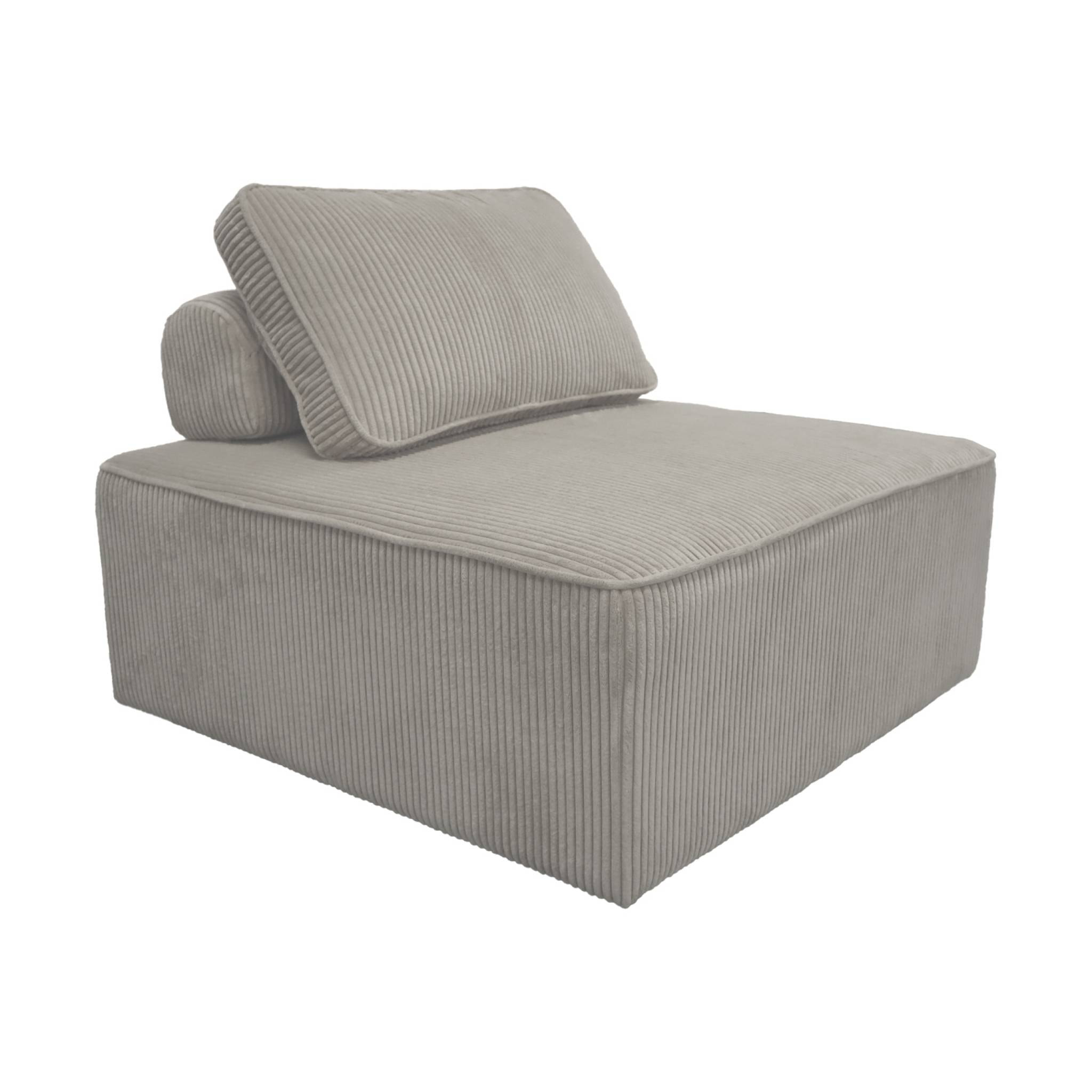 Chauffeuse  pour canapé modulable velours côtelé gris clair avec un coussin