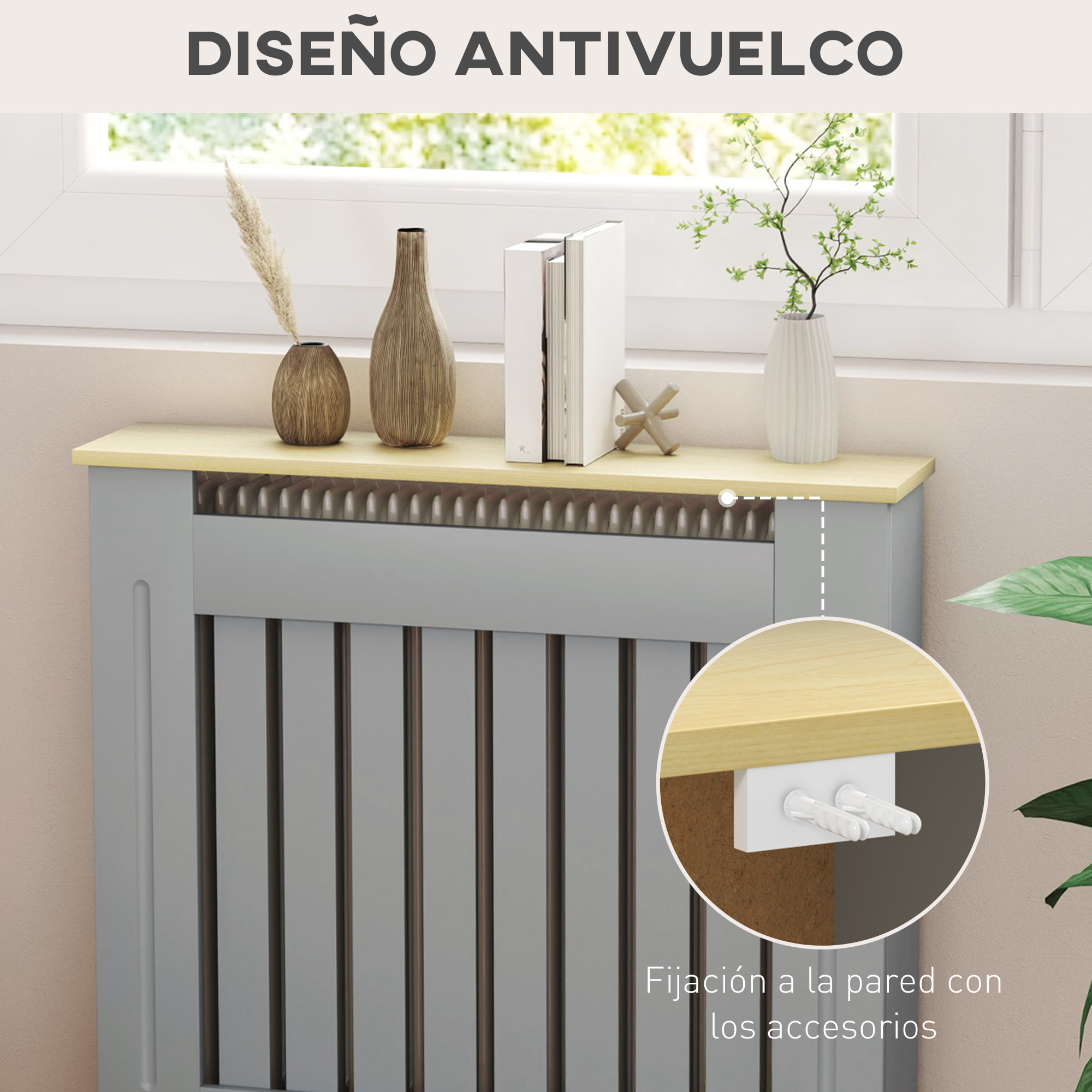 Cubre Radiadores Cubreradiador de MDF Cubierta para Radiador para Salón Dormitorio Pasillo 78x19x83 cm Gris y Roble