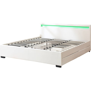 LIT LED double avec 4 tiroirs "Nico" - 180 x 200 cm - Blanc