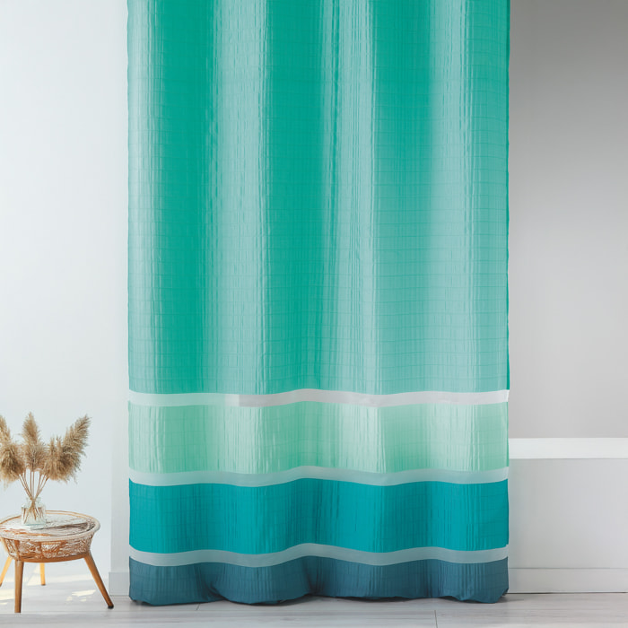 Voilage fantaisie tissée avec rayures horizontales - Turquoise