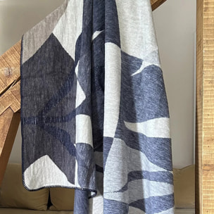 Plaid coton & autres fibres 470 g/m² motif jacquard bleu Nino bleu