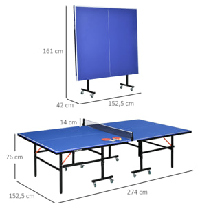 Mesa de Ping Pong Plegable con Ruedas Mesa de Tenis Profesional para Interiores y Exteriores Tamaño Estándar con Red Paletas Pelota 274x152,5x76 cm Azul