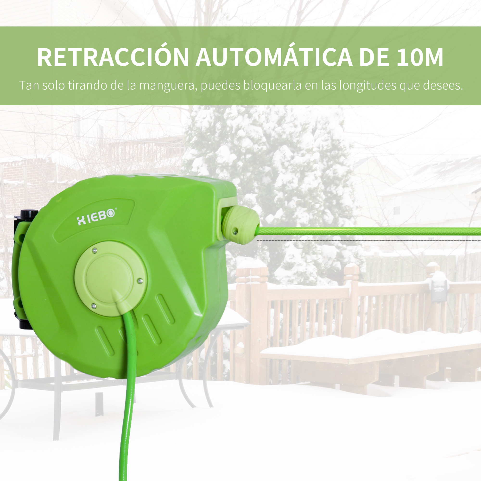 Carrete para Manguera Soporte Mural Portamanguera 10m Roll-up Automá¡tico Jardín