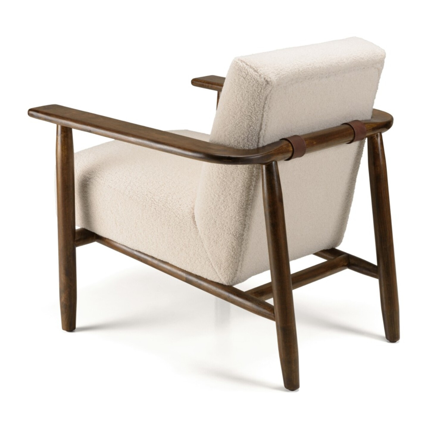 GASTON - Fauteuil tissu bouclette blanc structure en bois