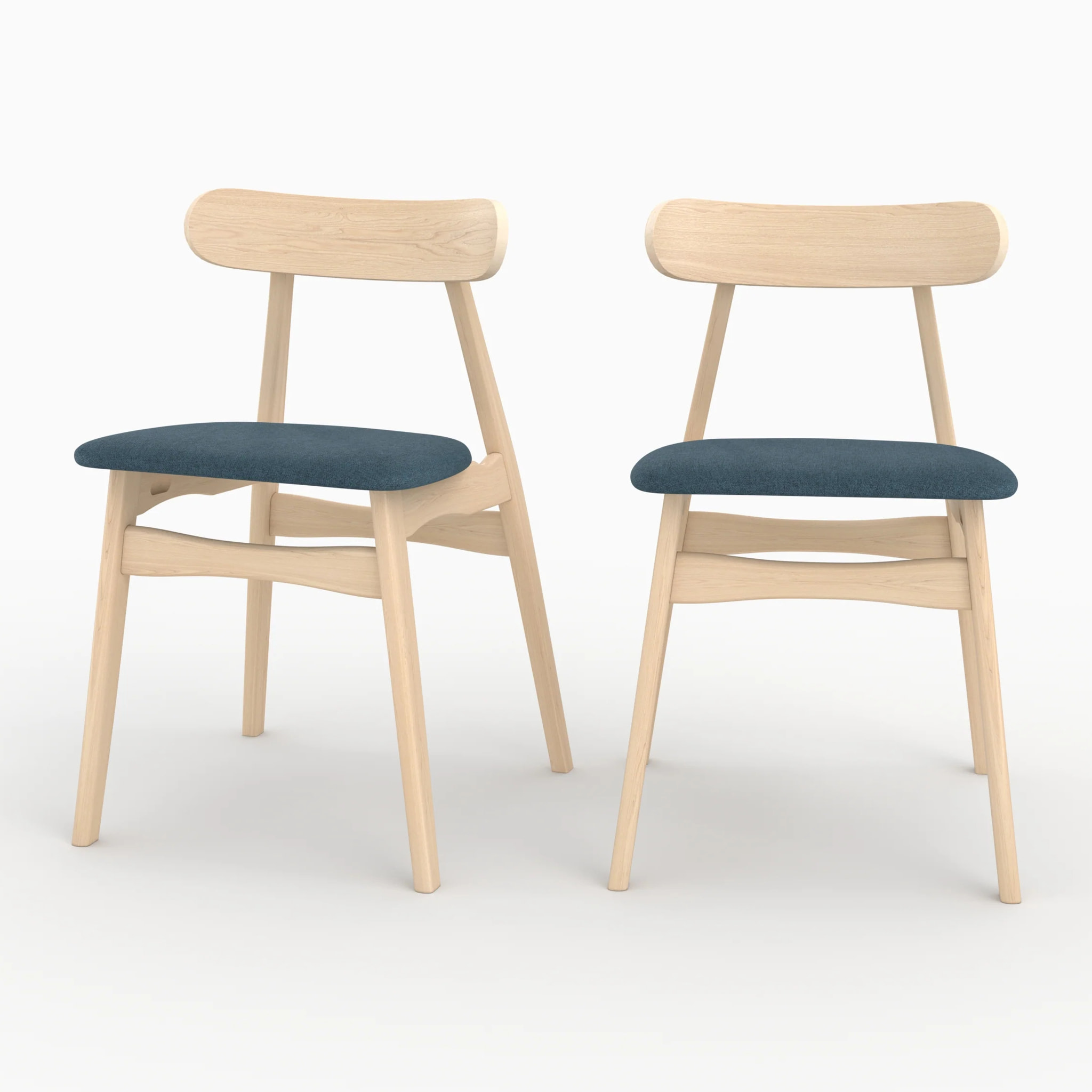 Lot de 2 chaises en tissu bleu et bois d'hévéa - Lisette