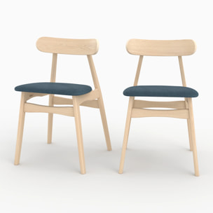 Lot de 2 chaises en tissu bleu et bois d'hévéa - Lisette