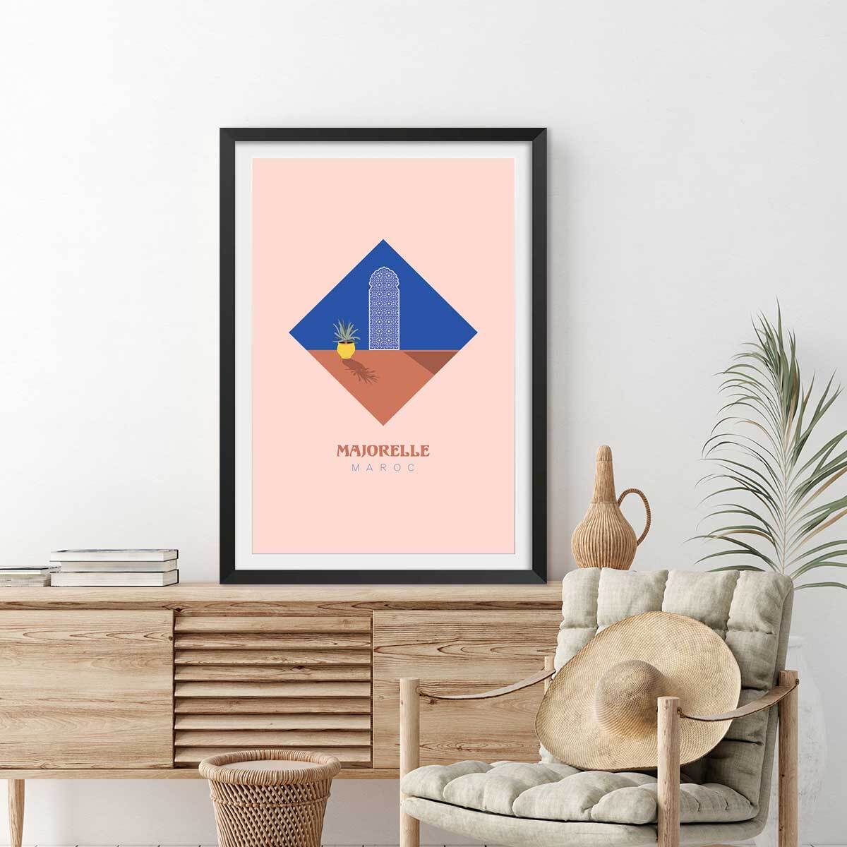 Affiche illustration graphique majorelle maroc Affiche + cadre en bois - Noir