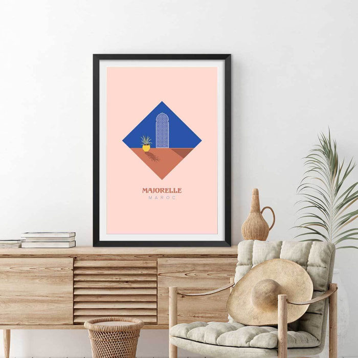 Affiche illustration graphique majorelle maroc Affiche + cadre en bois - Noir
