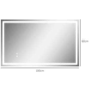 Espejo de Baño con Luz LED 100x60 cm Espejo de Pared con Luz Retroiluminado Antivaho Brillo Regulable Interruptor Táctil IP44 Montaje Horizontal o Vertical