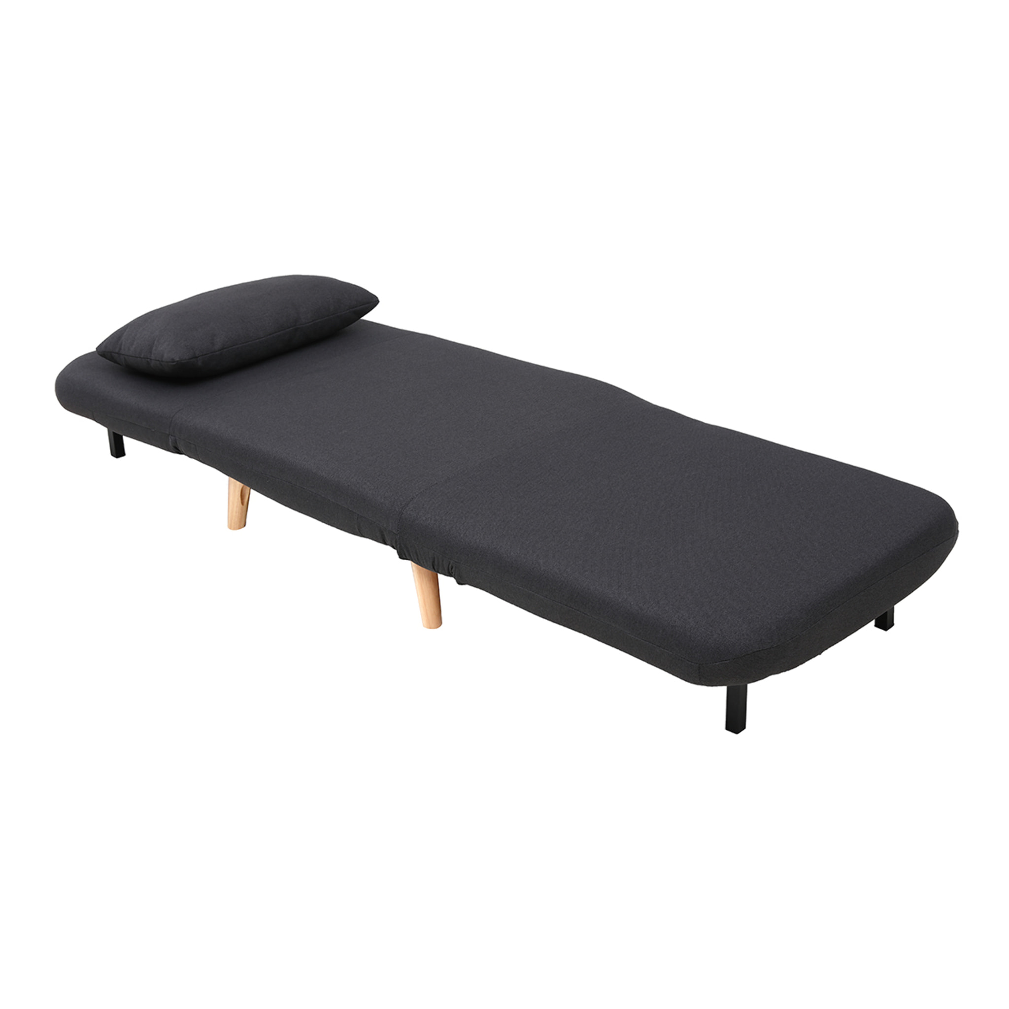 Fauteuil convertible scandinave en tissu gris foncé et bois clair AMIKO