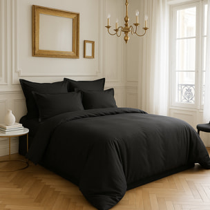 Drap Housse - Bonnet:30cm 100% Satin De Coton lavé 105 Fils Noir