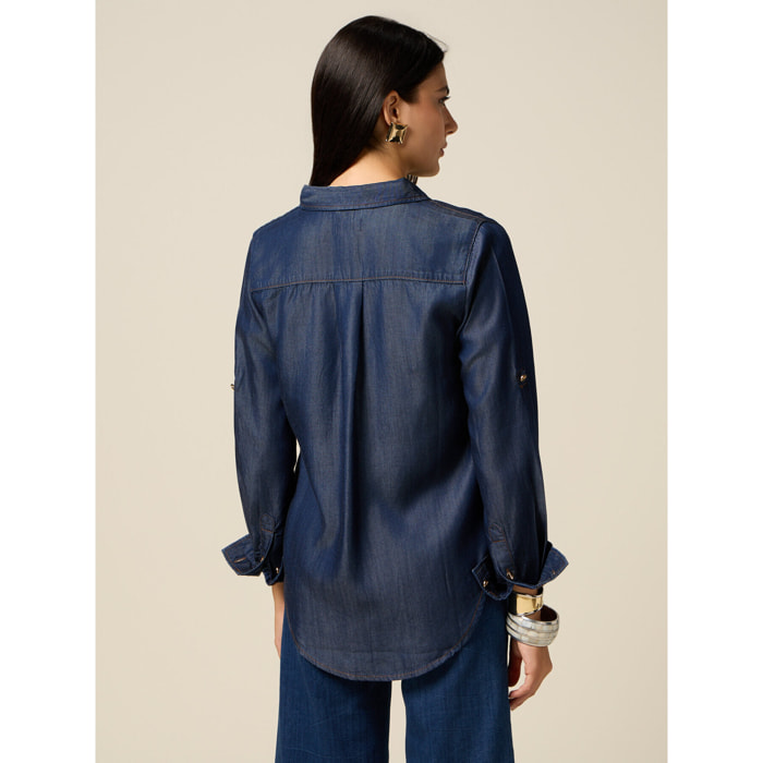Oltre - Camisa de tencel efecto denim - Azul