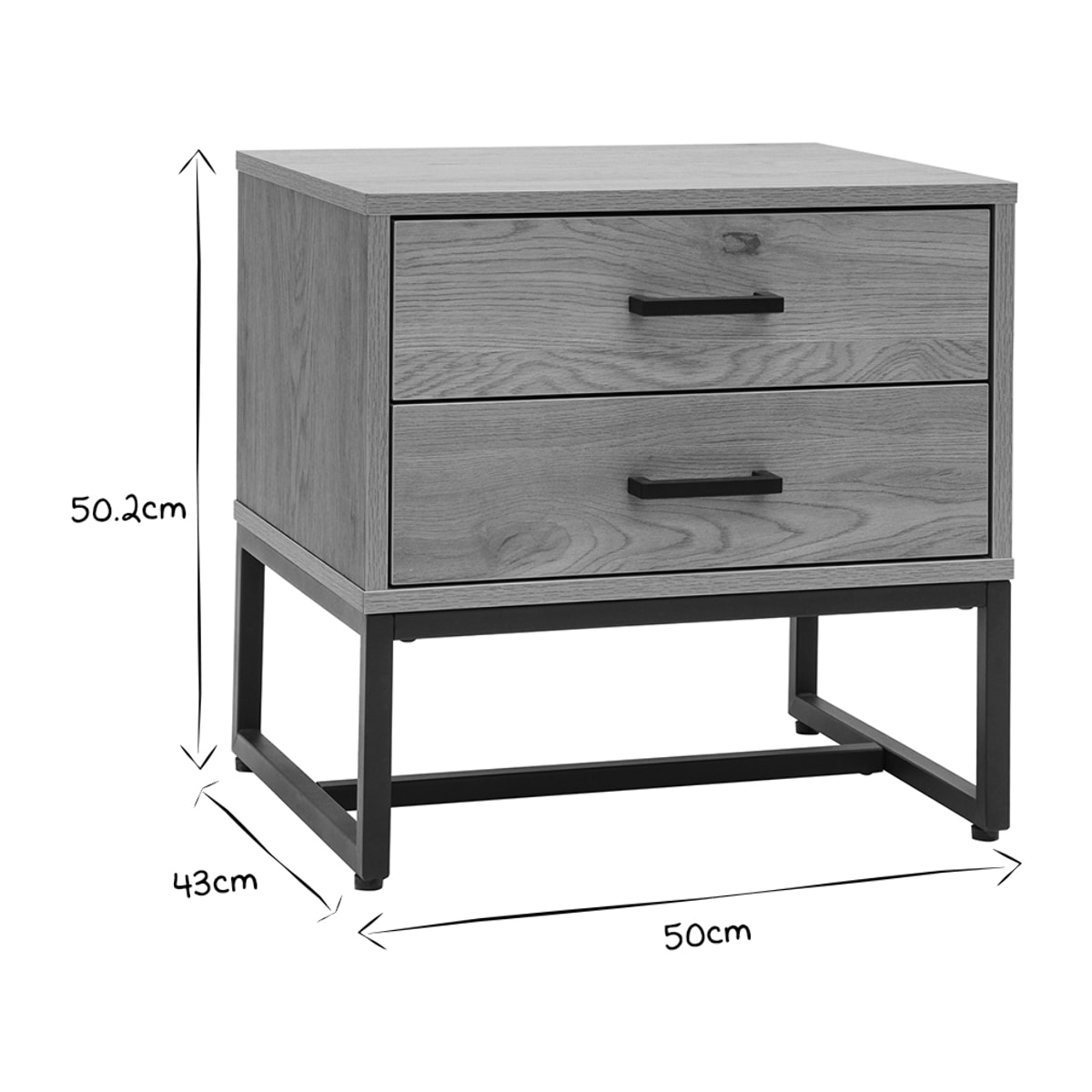 Table de chevet avec rangements 2 tiroirs finition bois clair chêne et métal noir LOVATO