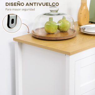 Aparador de Cocina Moderno Mueble Buffet Auxiliar con Cajón Estante Ajustable y 2 Puertas de Vidrio para Salón Comedor 80x40x90 cm Blanco