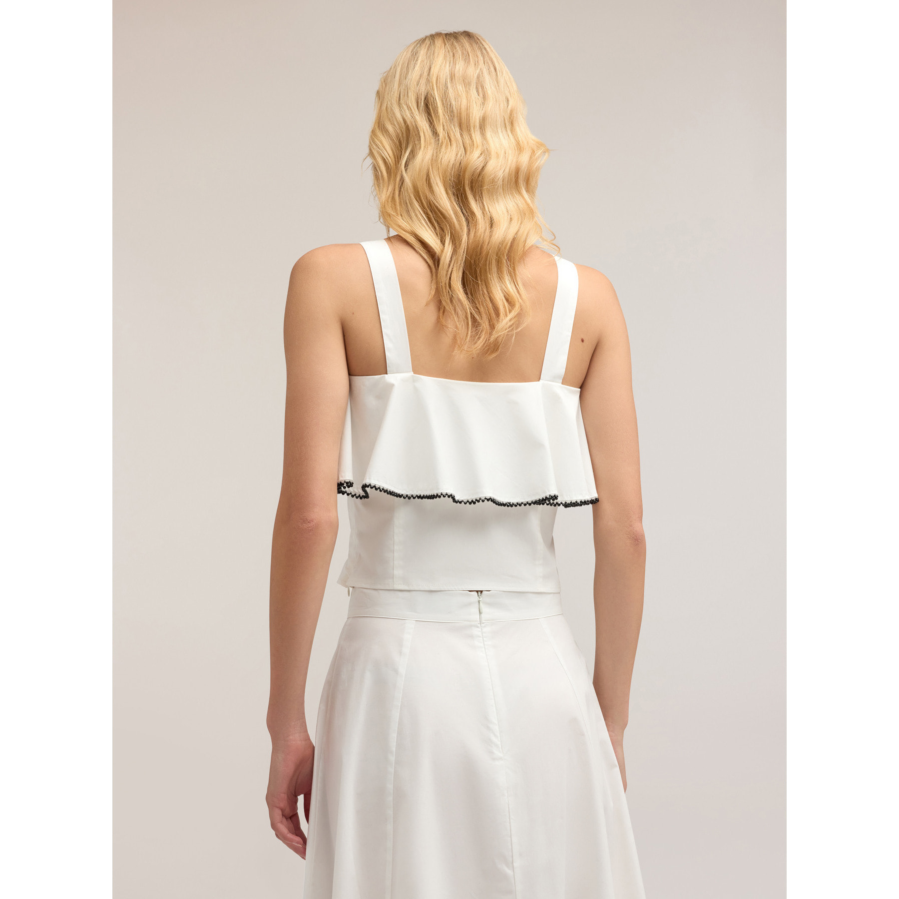 Motivi - Top in popeline con balza - Bianco